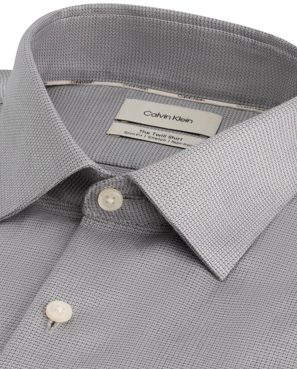Camisa Clássica Slim de Popelina Lisa Cinzento-2