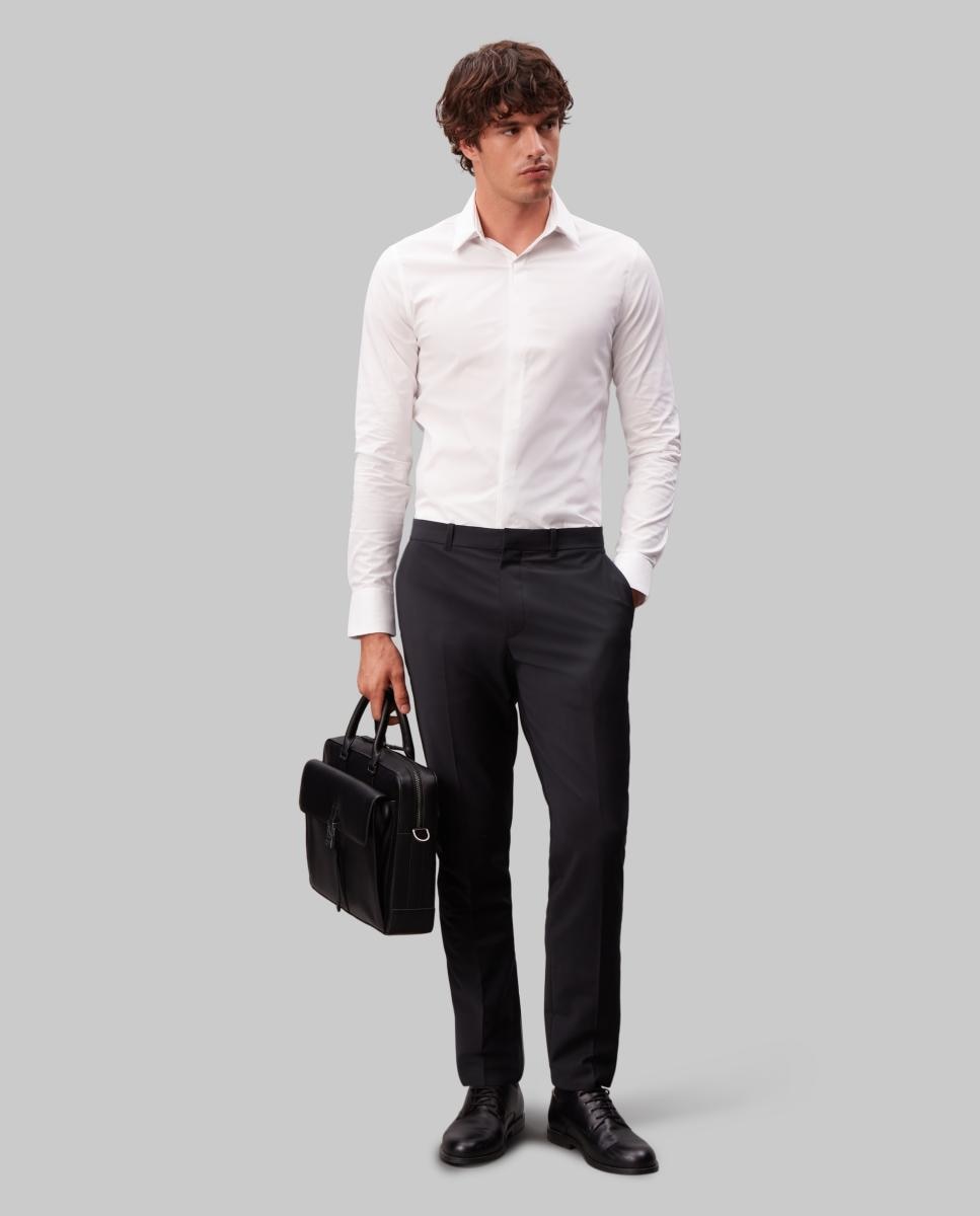 Camisa Clássica Slim de Popelina Lisa Branco-5