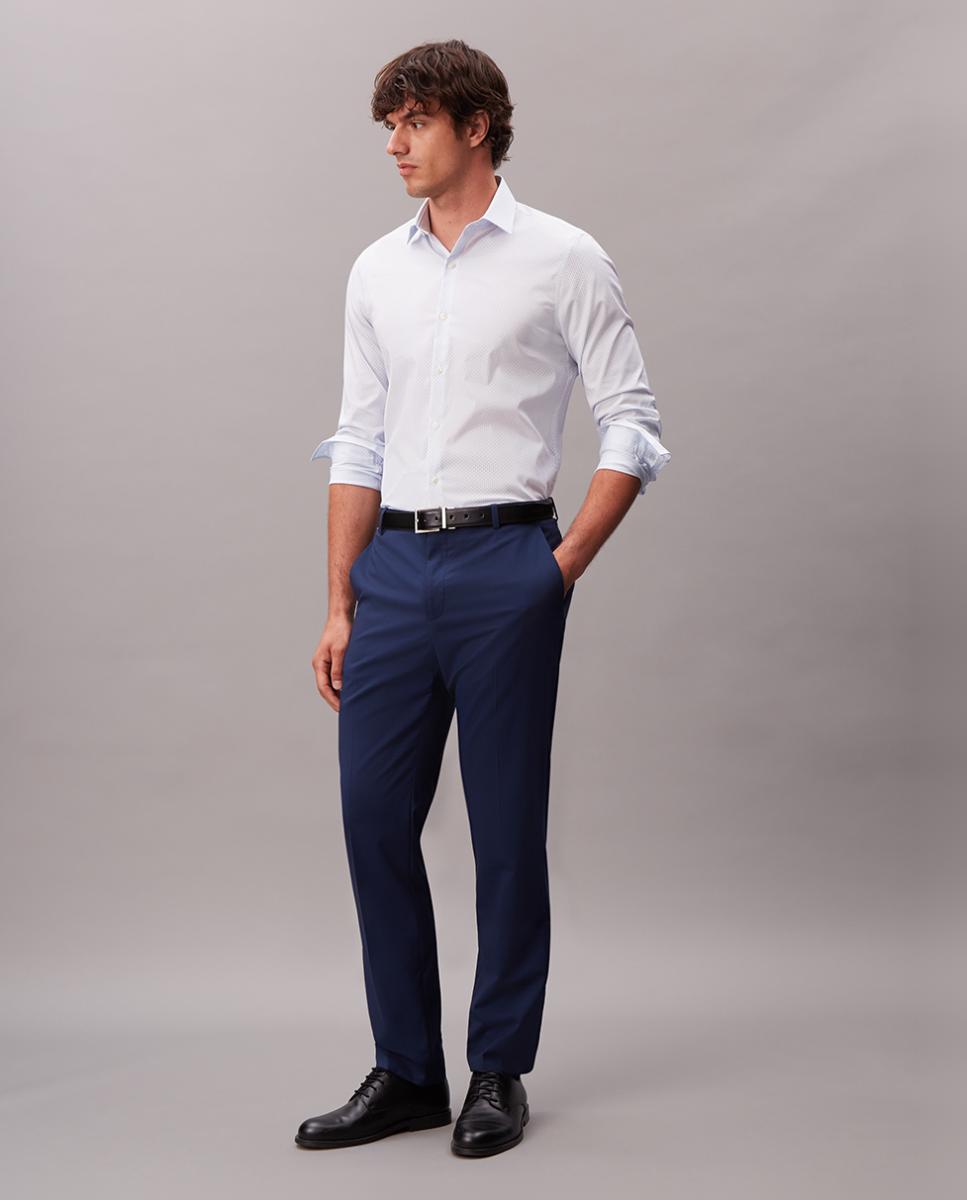 Camisa Clássica Slim de Popelina Lisa Azul-claro-3