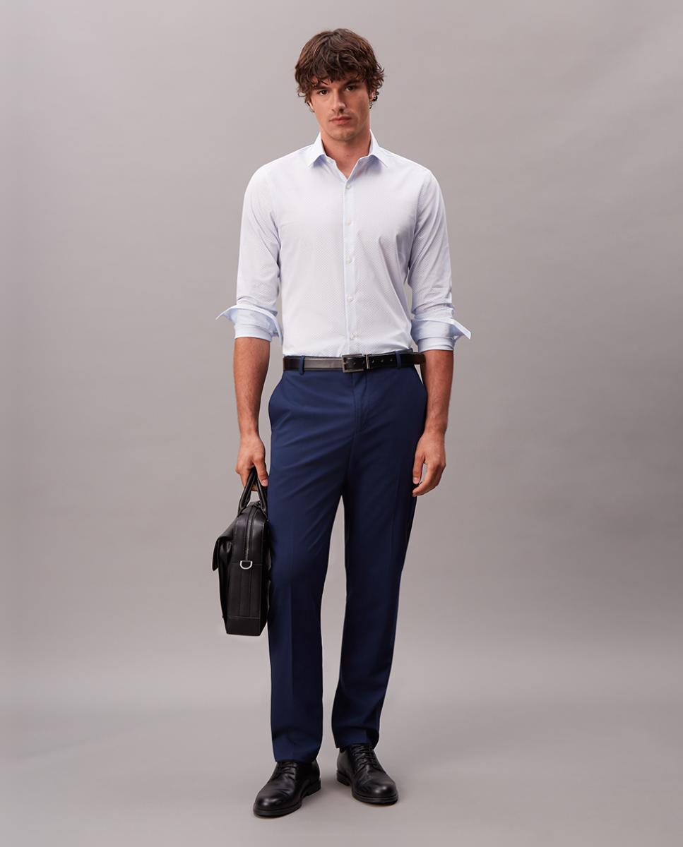 Camisa Clássica Slim de Popelina Lisa Azul-claro-9