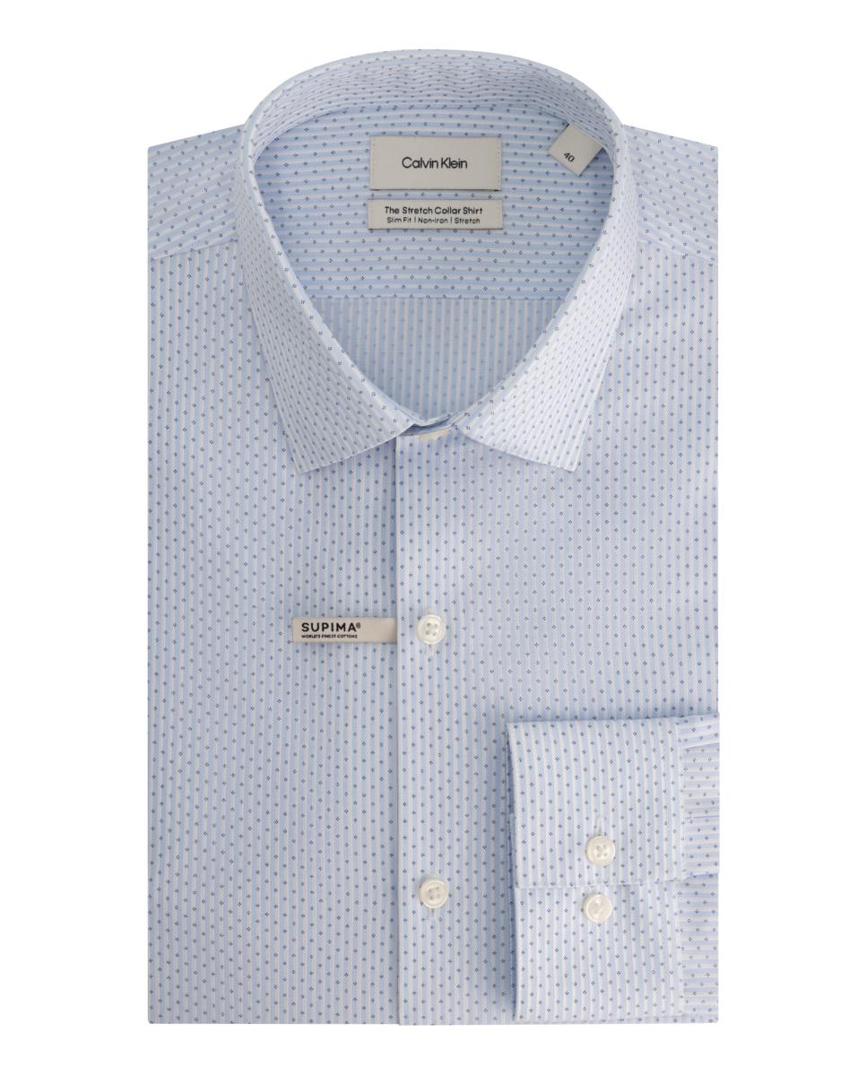 Camisa Clássica Slim de Popelina Lisa Azul-claro-6