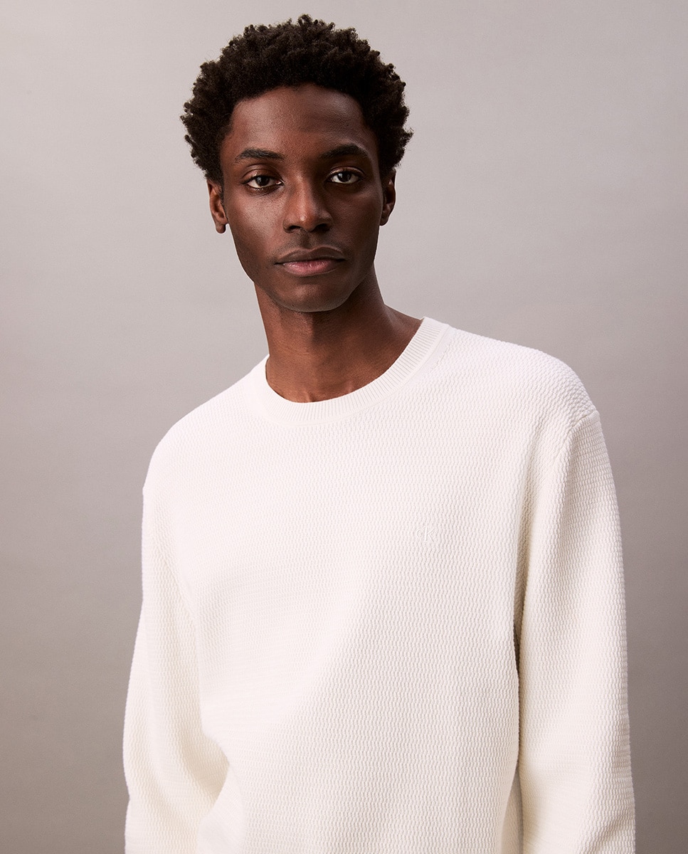 Camisola de Malha de Algodão com Estrutura Creme-5