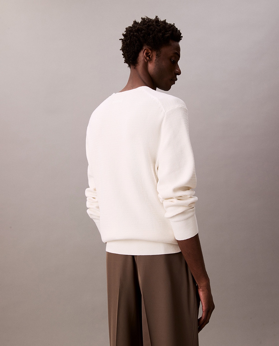 Camisola de Malha de Algodão com Estrutura Creme-6