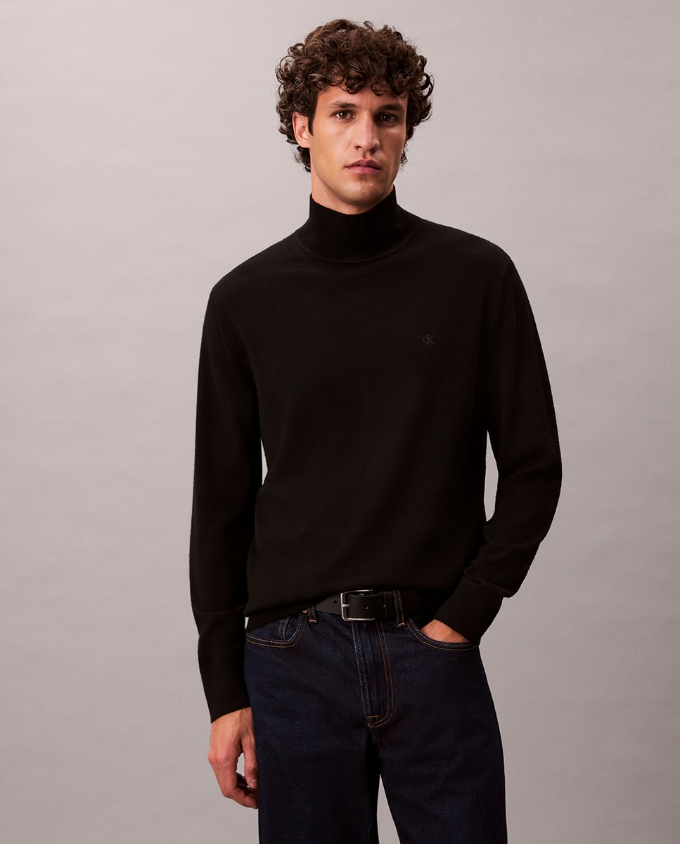 Camisola de Malha com Gola Alta Preto-1