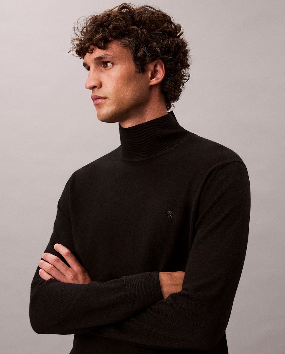 Camisola de Malha com Gola Alta Preto-3