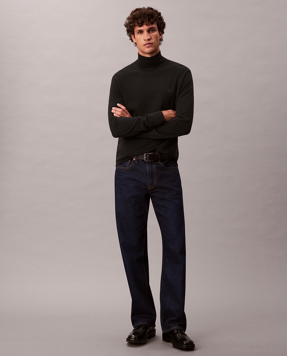 Camisola de Malha com Gola Alta Preto-4