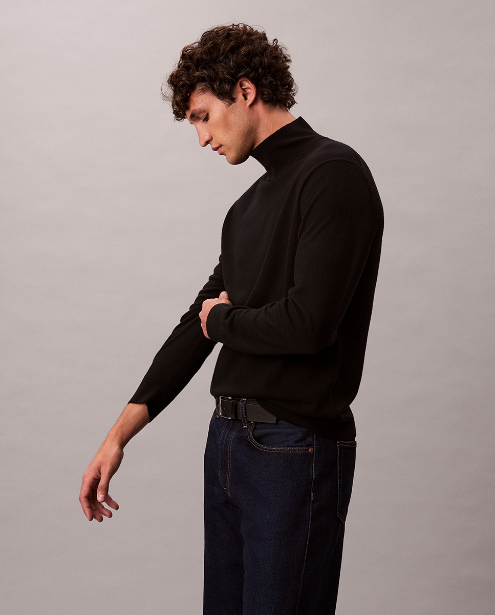 Camisola de Malha com Gola Alta Preto-5