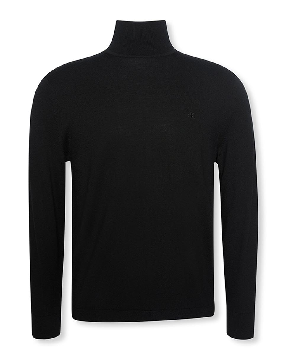 Camisola de Malha com Gola Alta Preto-6