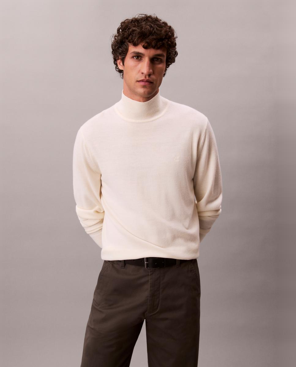Camisola de Malha com Gola Alta Branco-1