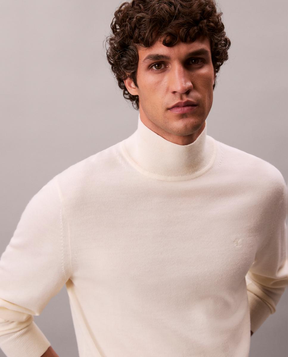 Camisola de Malha com Gola Alta Branco-4