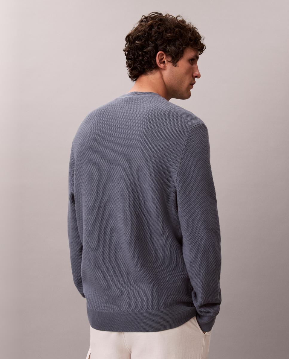 Camisola de Malha de Algodão Texturizado com Gola Redonda Cinzento-escuro-2