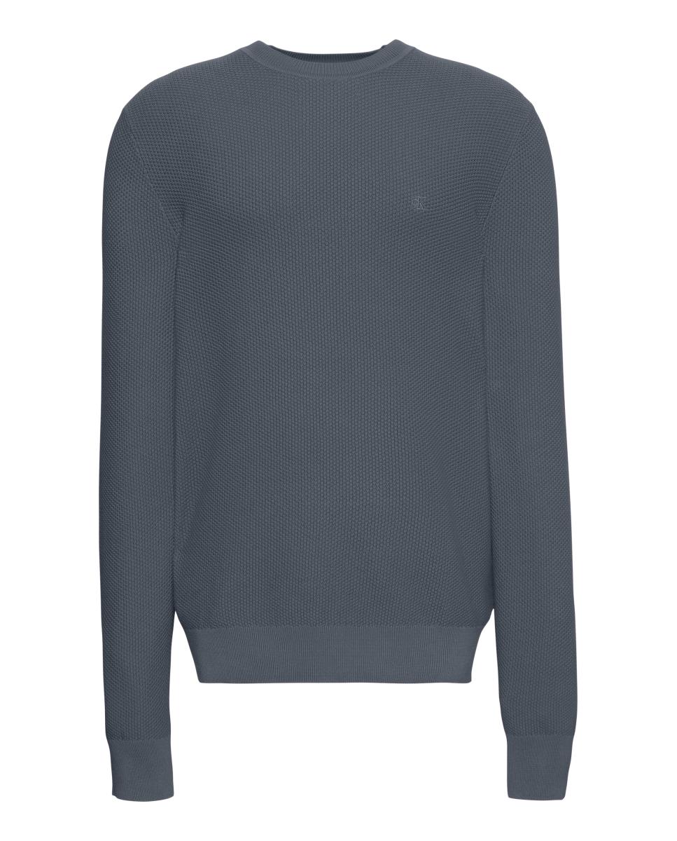 Camisola de Malha de Algodão Texturizado com Gola Redonda Cinzento-escuro-6
