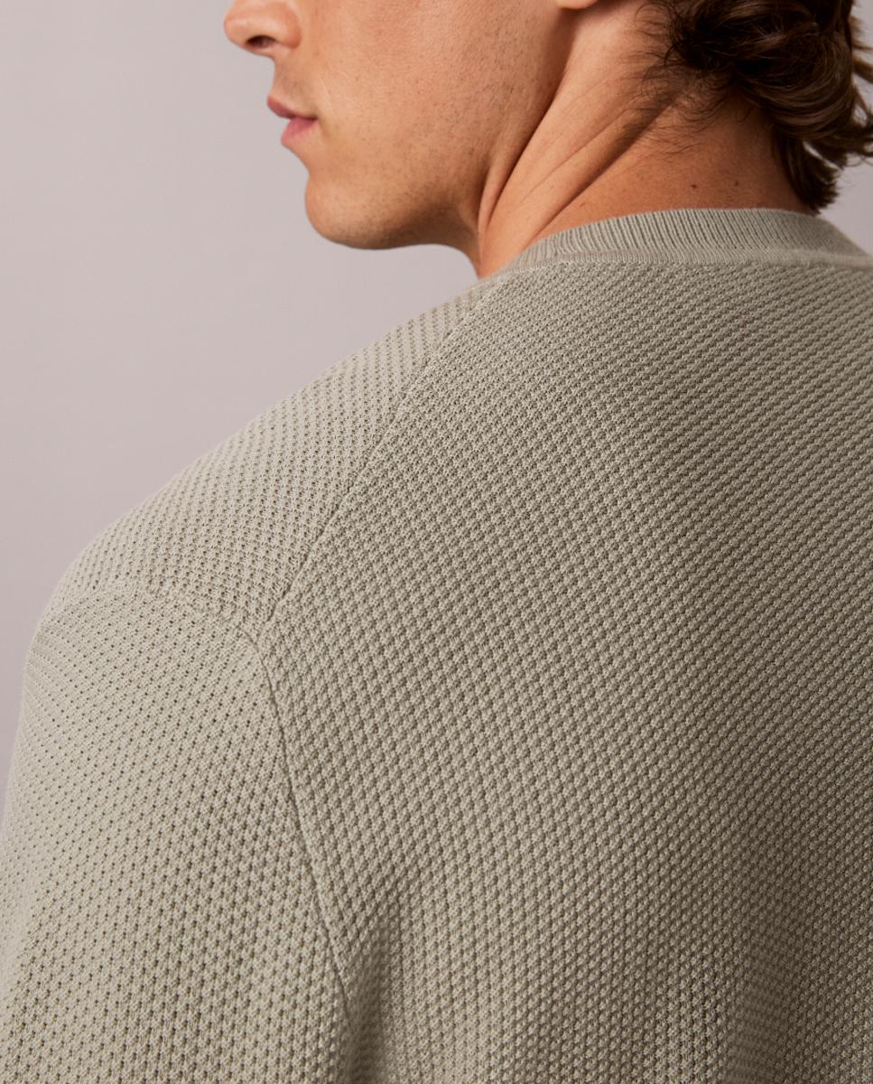 Camisola de Malha de Algodão Texturizado com Gola Redonda Cinzento-5