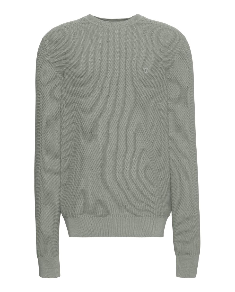 Camisola de Malha de Algodão Texturizado com Gola Redonda Cinzento-6