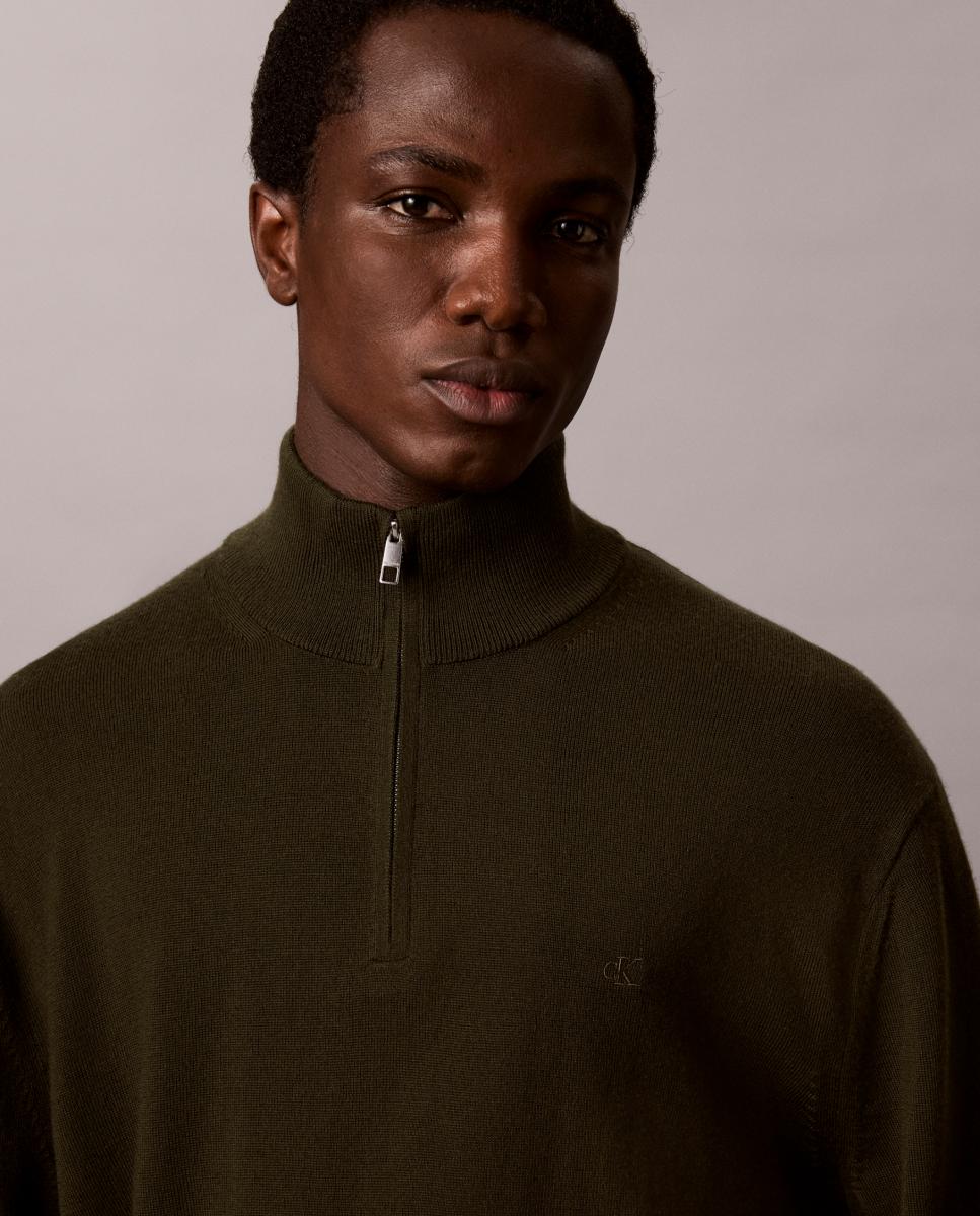 Jersey Hombre merino con media cremallera - Calvin Klein - Verde militar Verde militar-2