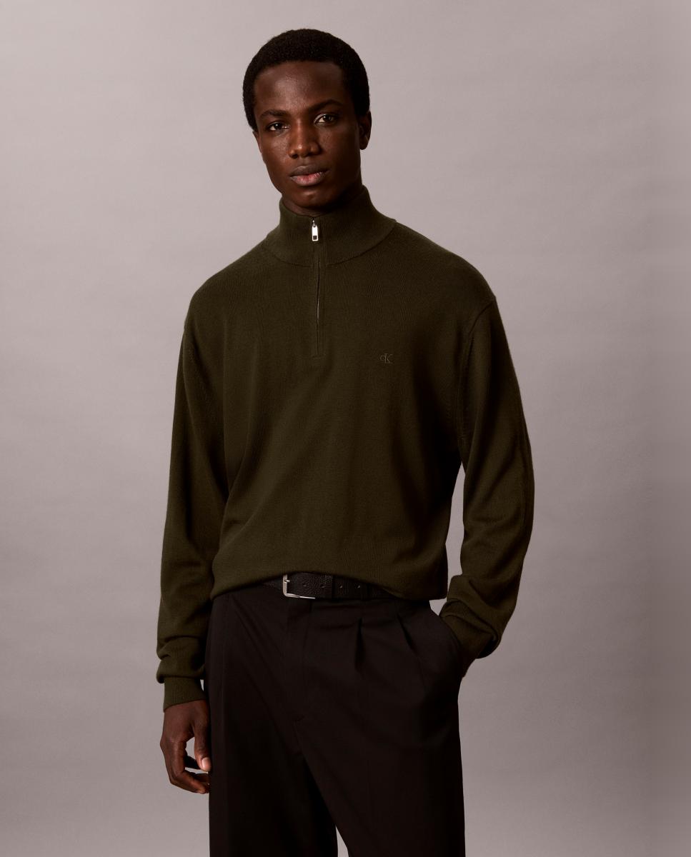 Jersey Hombre merino con media cremallera - Calvin Klein - Verde militar Verde militar-3
