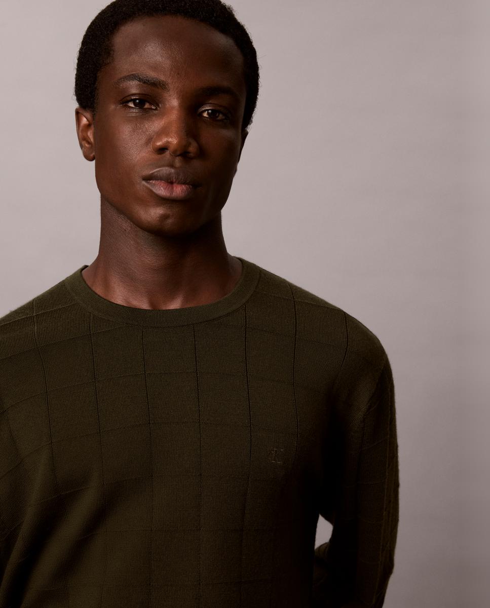 Jersey Hombre merino texturizado - Calvin Klein - Verde militar Verde militar-2
