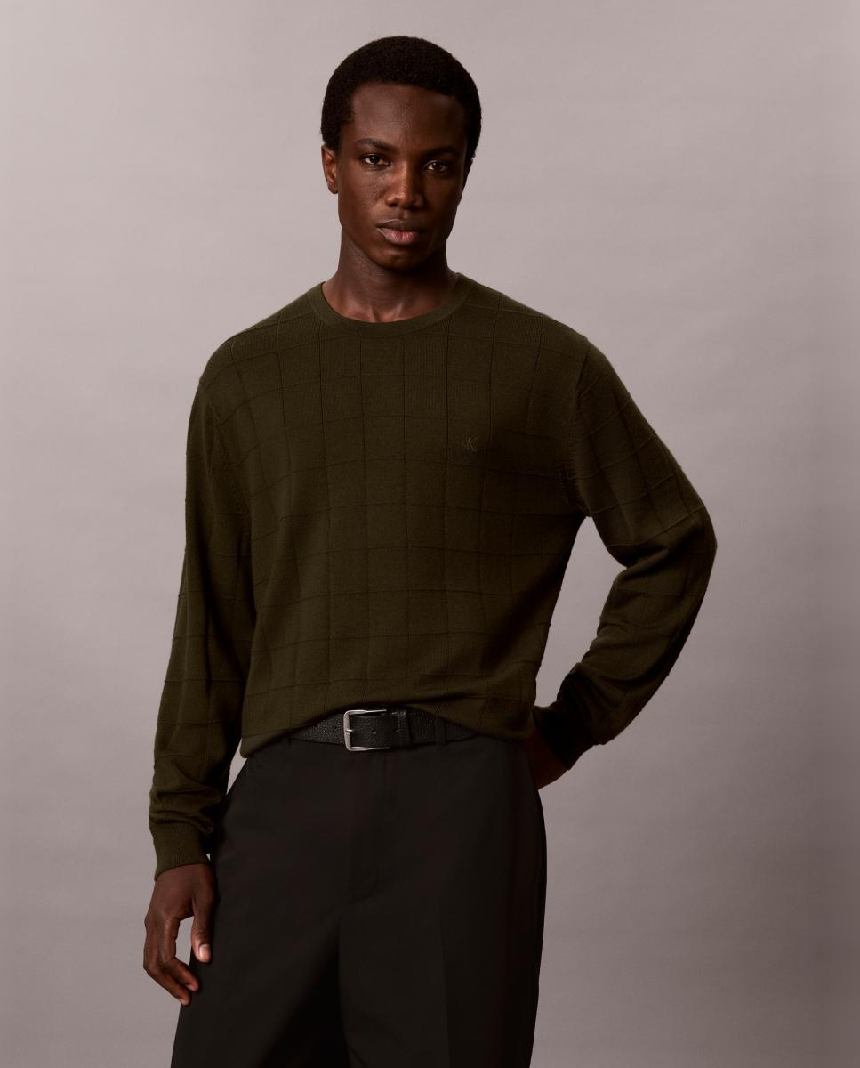 Jersey Hombre merino texturizado - Calvin Klein - Verde militar Verde militar-3
