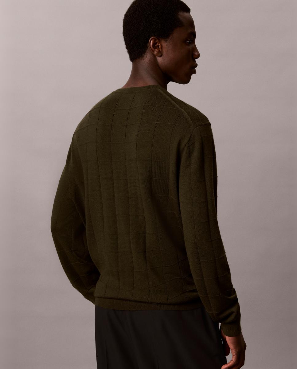 Jersey Hombre merino texturizado - Calvin Klein - Verde militar Verde militar-4