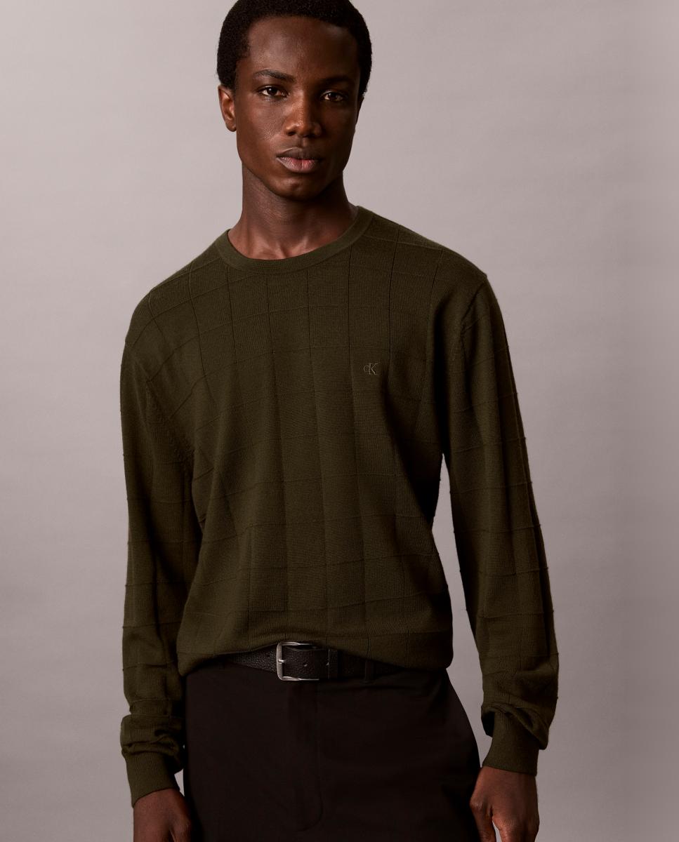 Jersey Hombre merino texturizado - Calvin Klein - Verde militar Verde militar-5