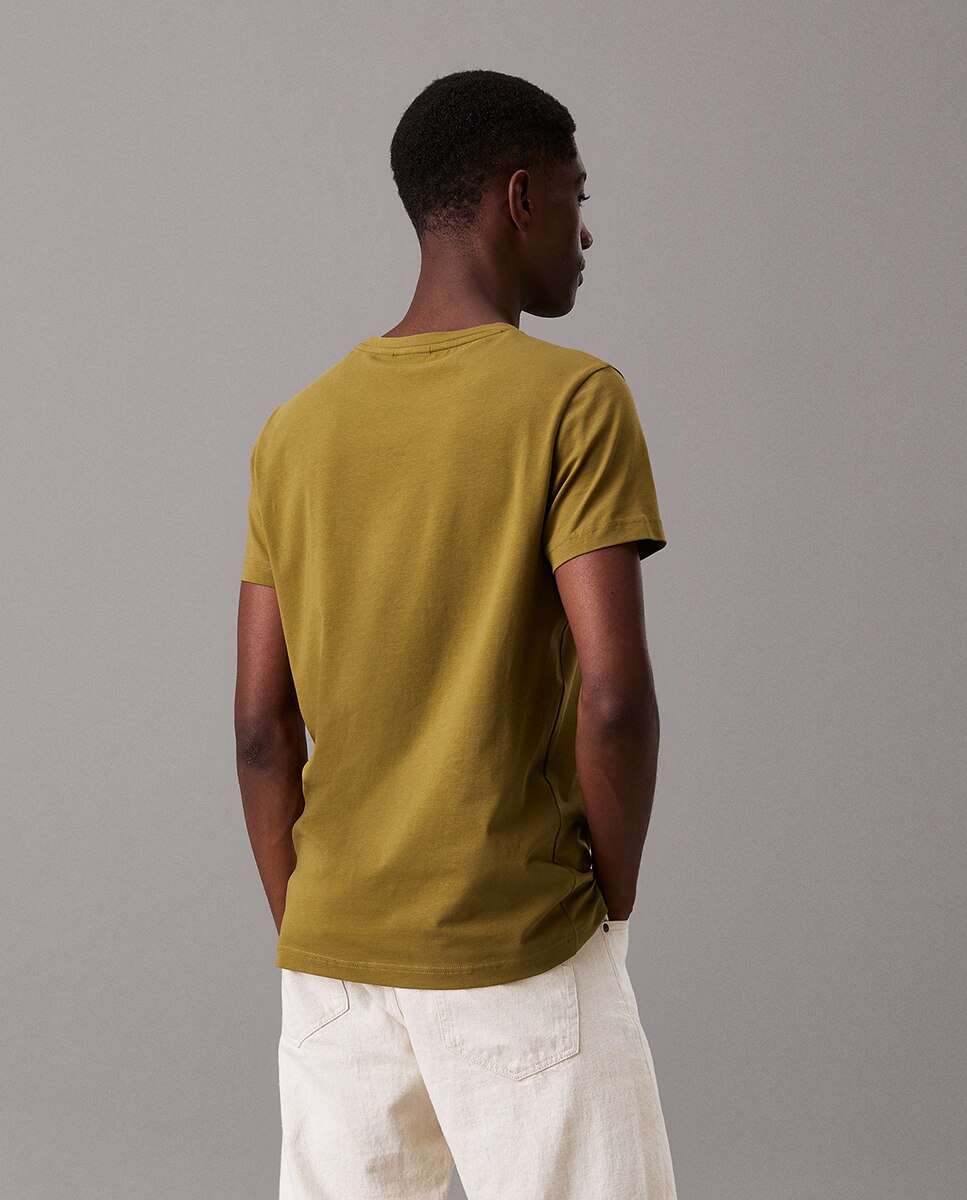 T-shirt Slim de Algodão Elástico Verde-escuro-2