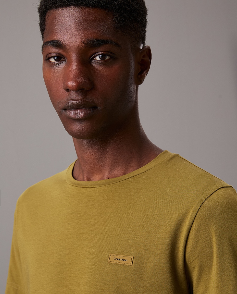 T-shirt Slim de Algodão Elástico Verde-escuro-3