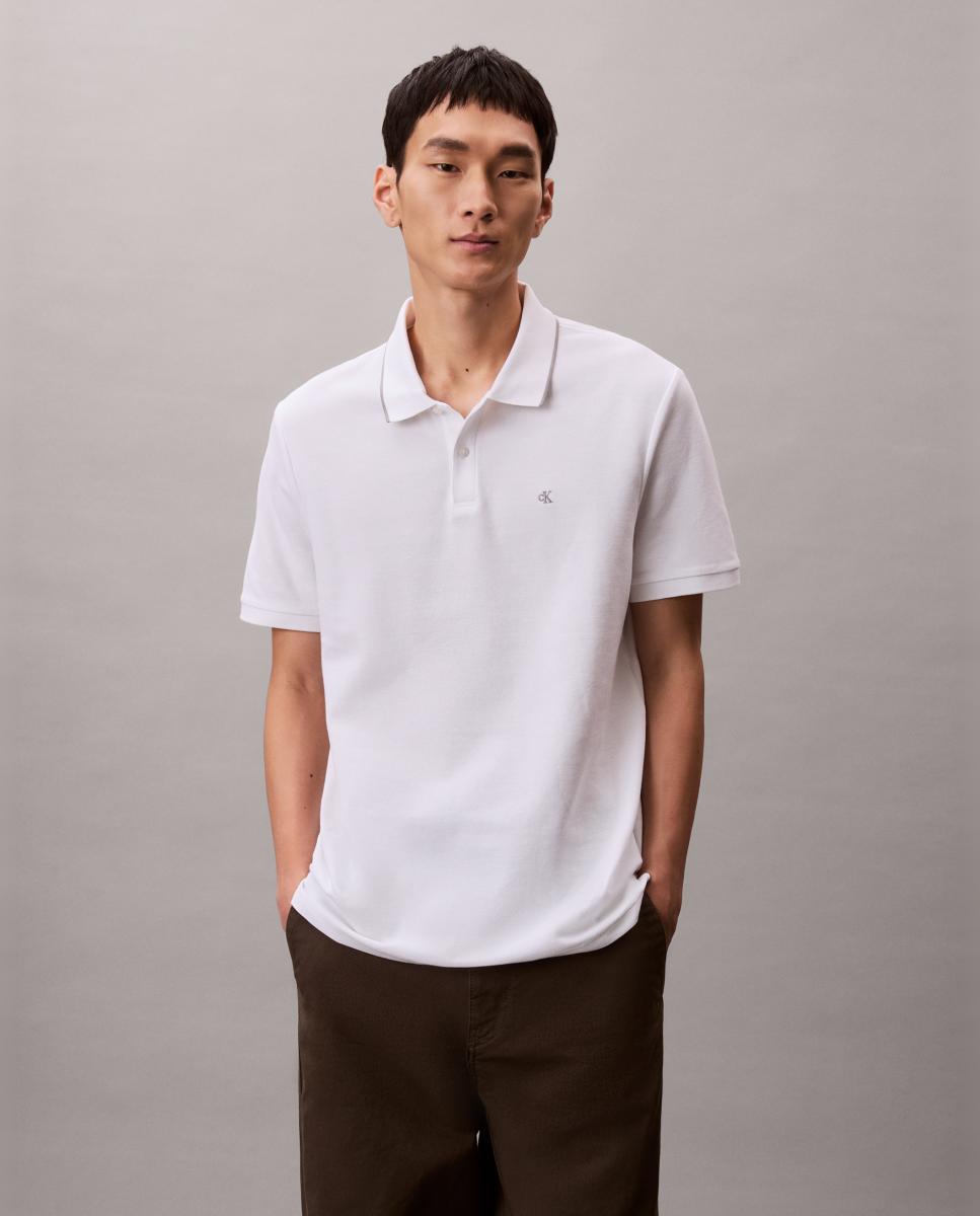Polo Piqué com Debruado em Contraste Branco-1