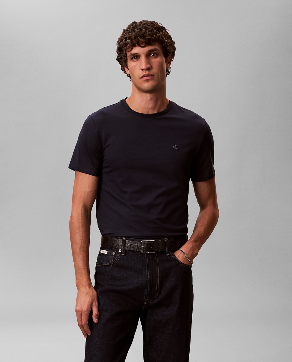 T-shirt Slim com Logótipo Azul-marinho-1