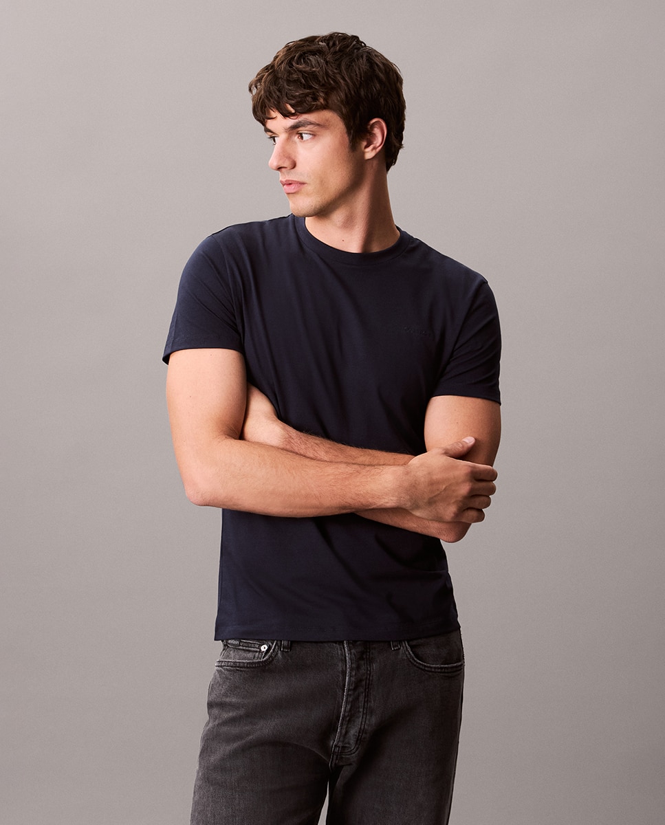 T-shirt Slim com Logótipo Azul-marinho-4
