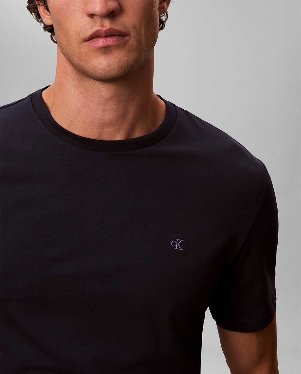 T-shirt Slim com Logótipo Azul-marinho-5