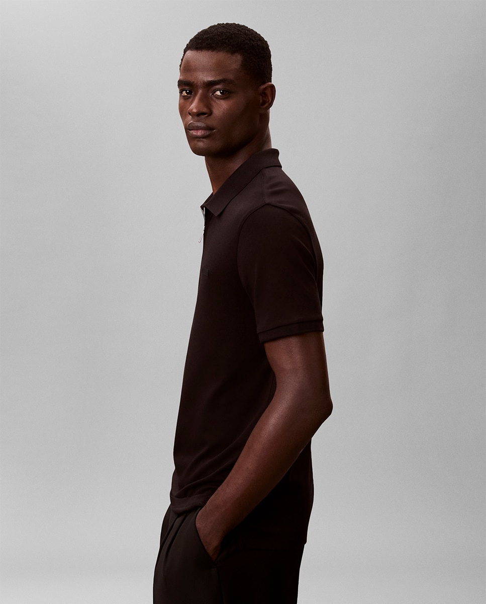 Polo de Algodão Supima Slim com Fecho de Correr Preto-3