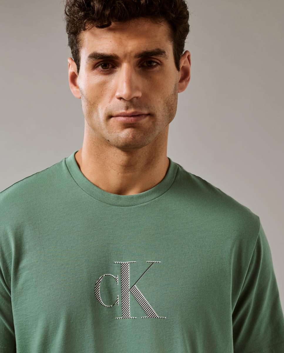 T-shirt com Logótipo às Riscas Verde-3