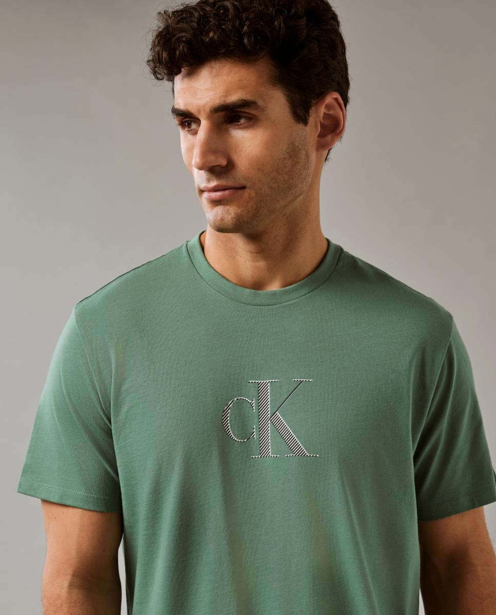 T-shirt com Logótipo às Riscas Verde-4