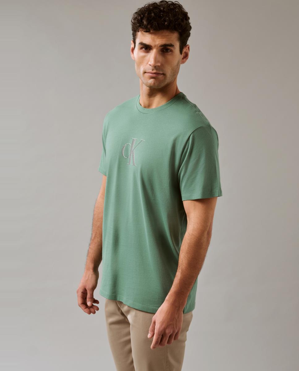 T-shirt com Logótipo às Riscas Verde-5