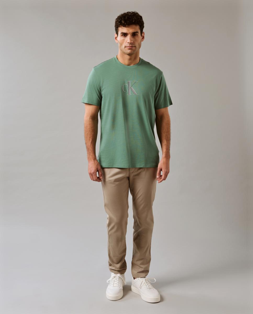 T-shirt com Logótipo às Riscas Verde-6