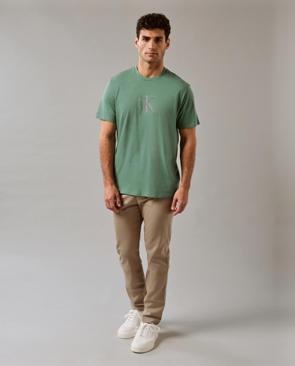 T-shirt com Logótipo às Riscas Verde-7