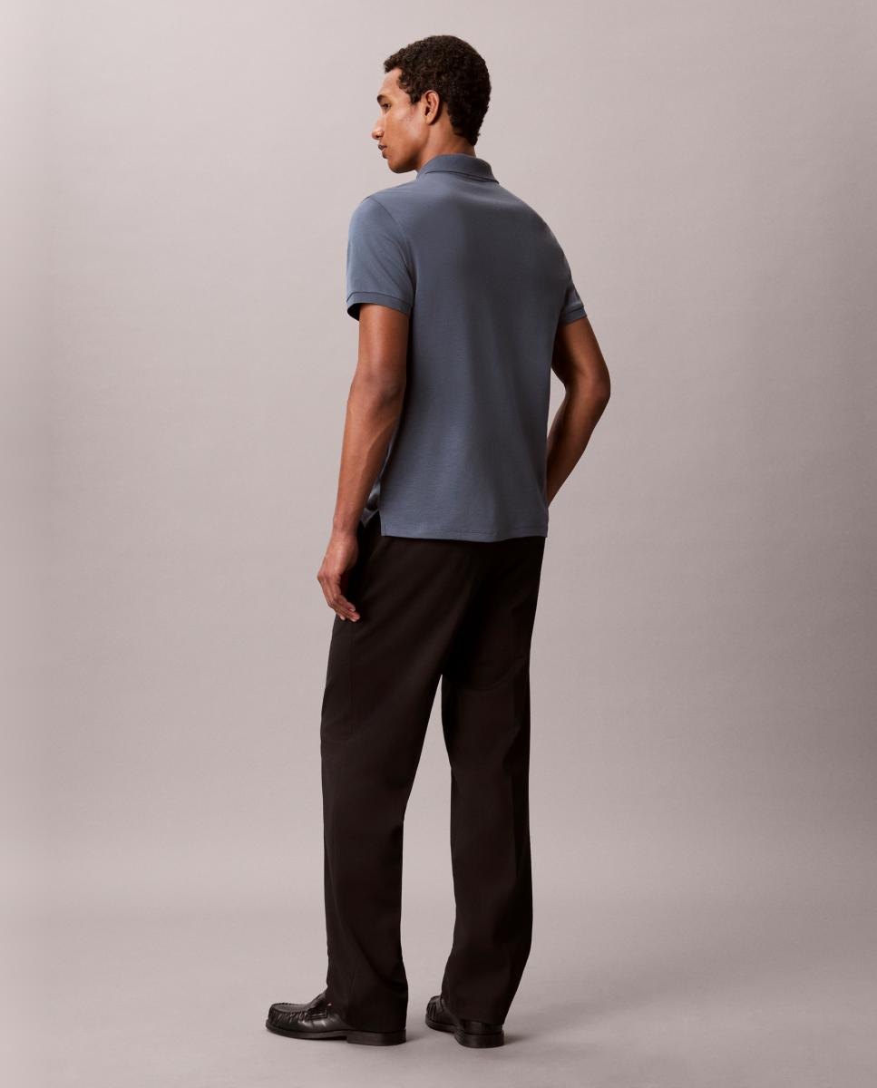 Polo de Algodão Supima Slim com Fecho de Correr Azul-2