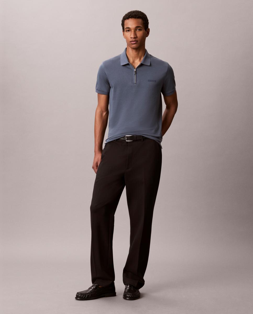 Polo de Algodão Supima Slim com Fecho de Correr Azul-7