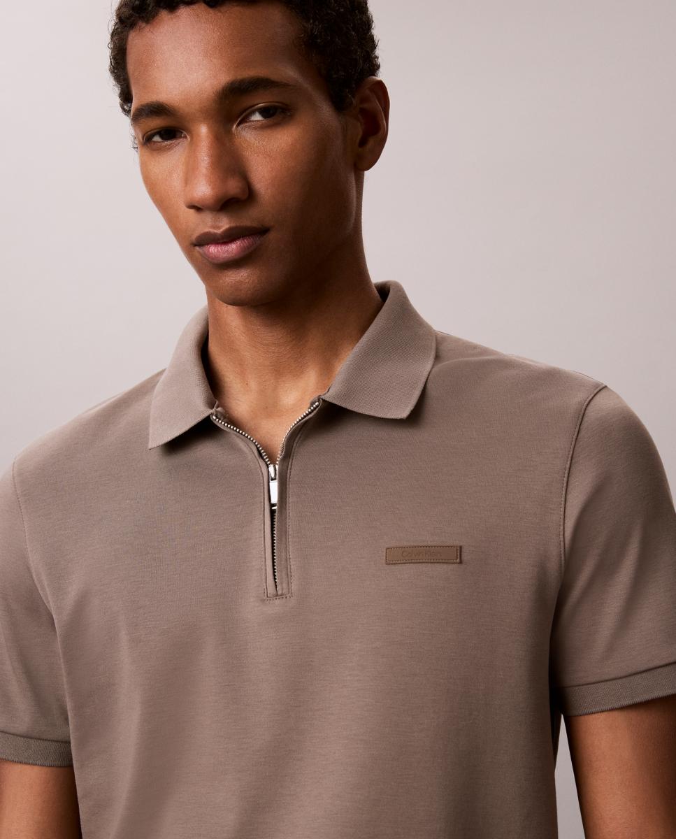 Polo de Algodão Supima Slim com Fecho de Correr Cinzento-escuro-3