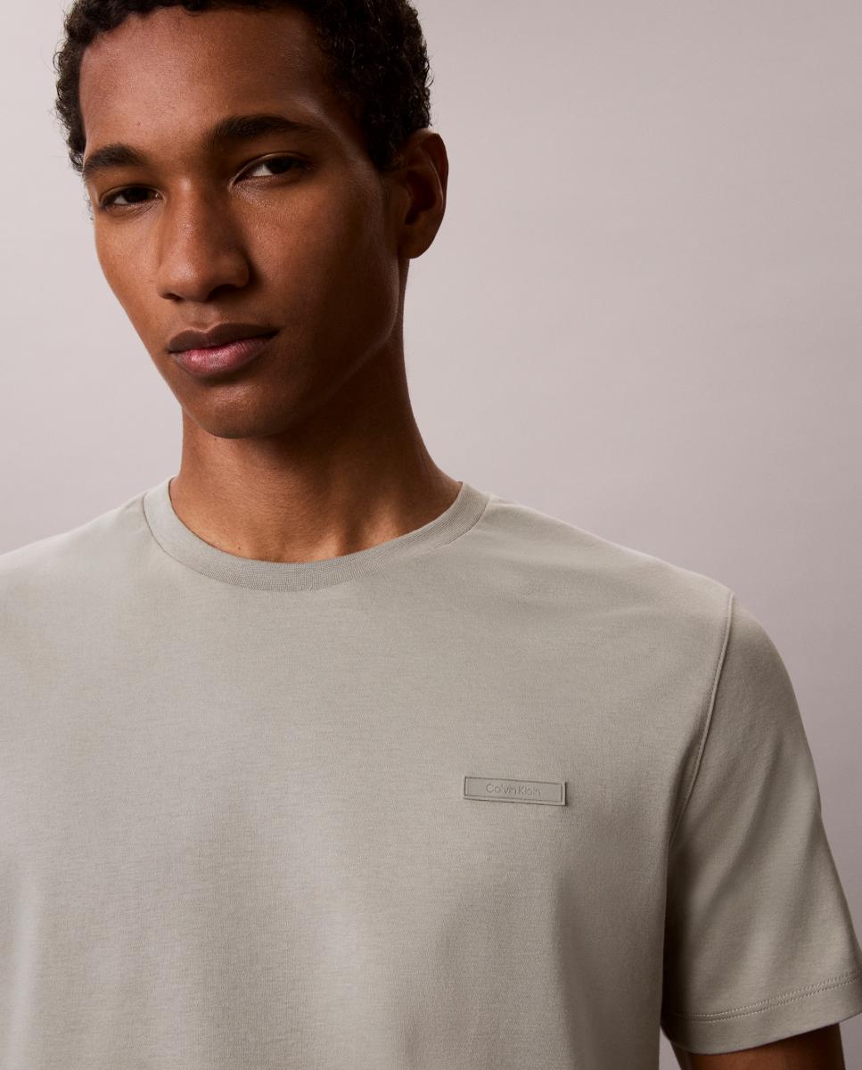 T-shirt de Algodão Supima Slim com Remendo de Logótipo Cinzento-3