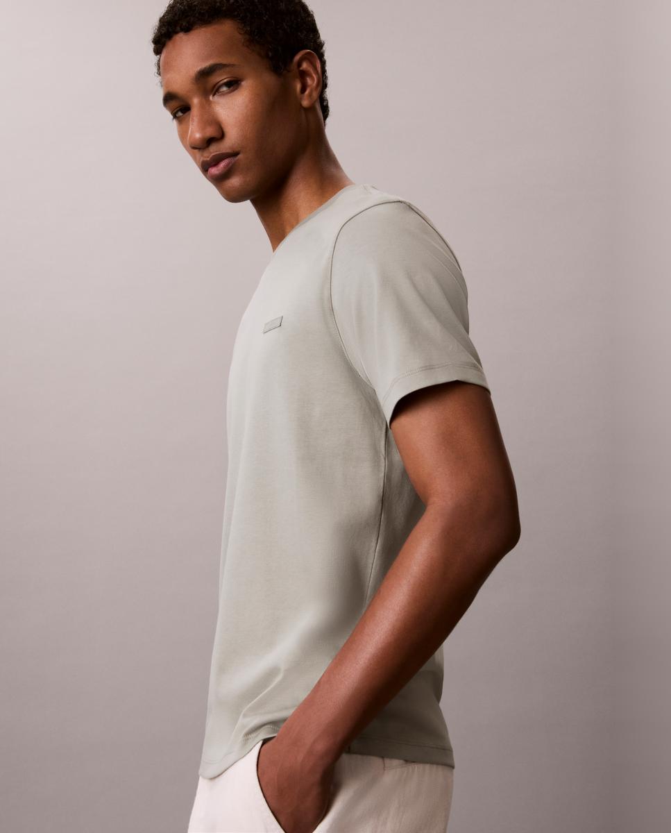 T-shirt de Algodão Supima Slim com Remendo de Logótipo Cinzento-4