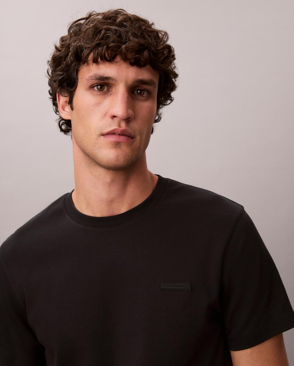 T-shirt de Algodão Supima Slim com Remendo de Logótipo Preto-3