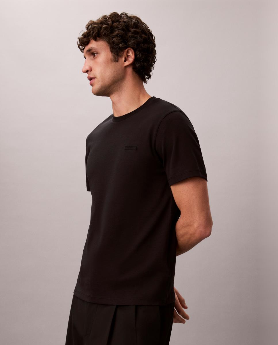 T-shirt de Algodão Supima Slim com Remendo de Logótipo Preto-4
