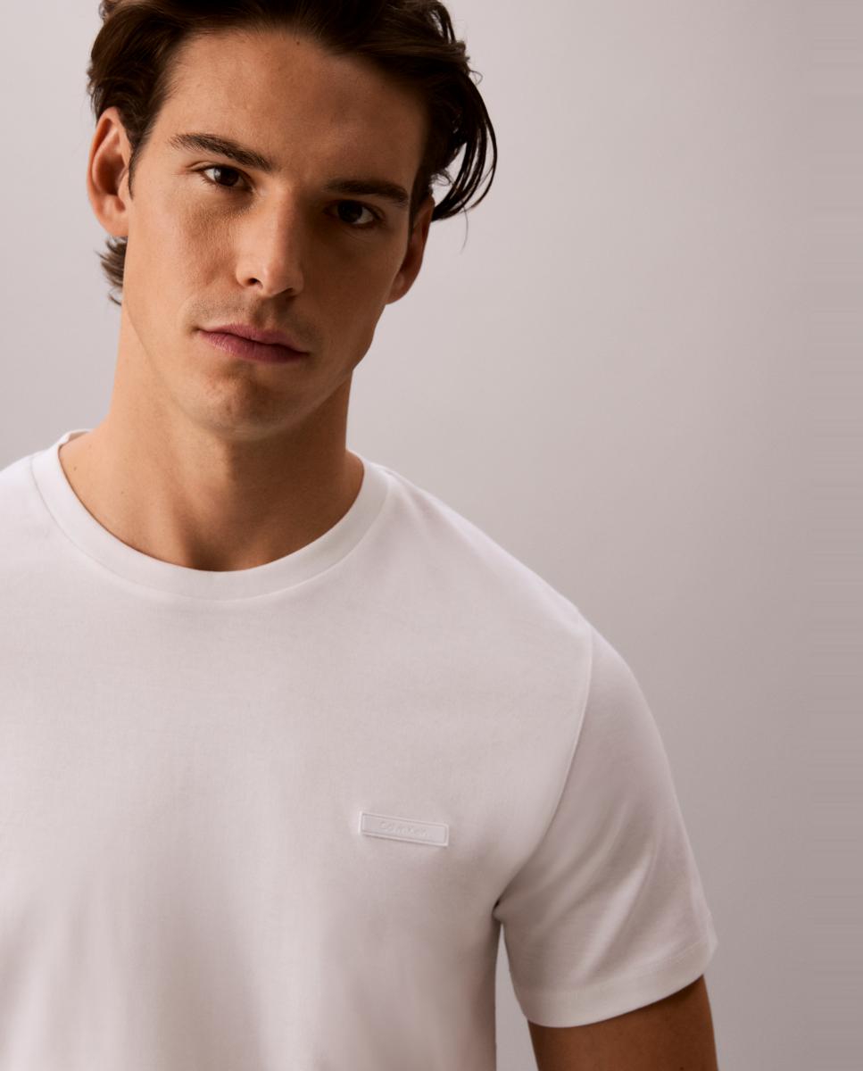 T-shirt de Algodão Supima Slim com Remendo de Logótipo Branco-3