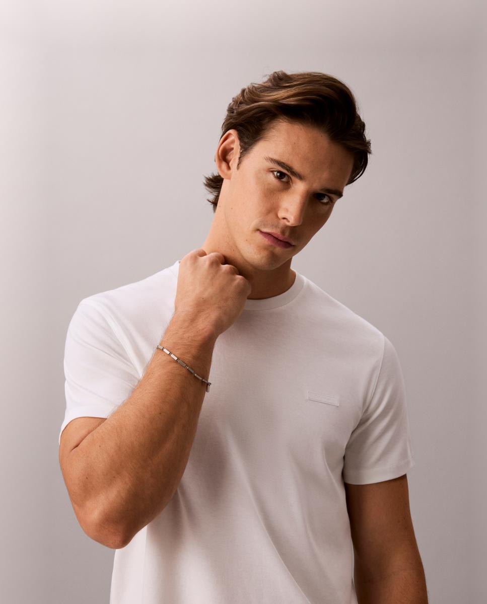T-shirt de Algodão Supima Slim com Remendo de Logótipo Branco-4