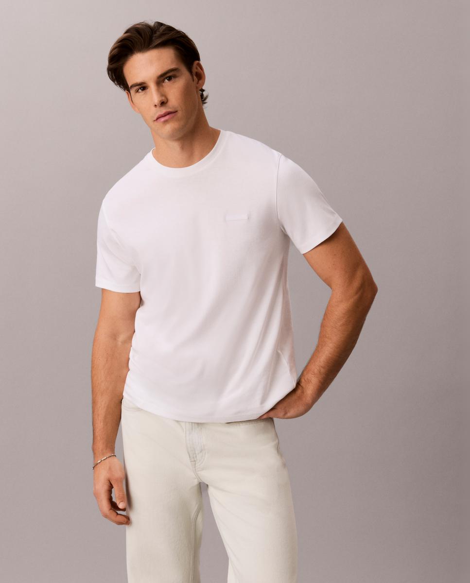 T-shirt de Algodão Supima Slim com Remendo de Logótipo Branco-5