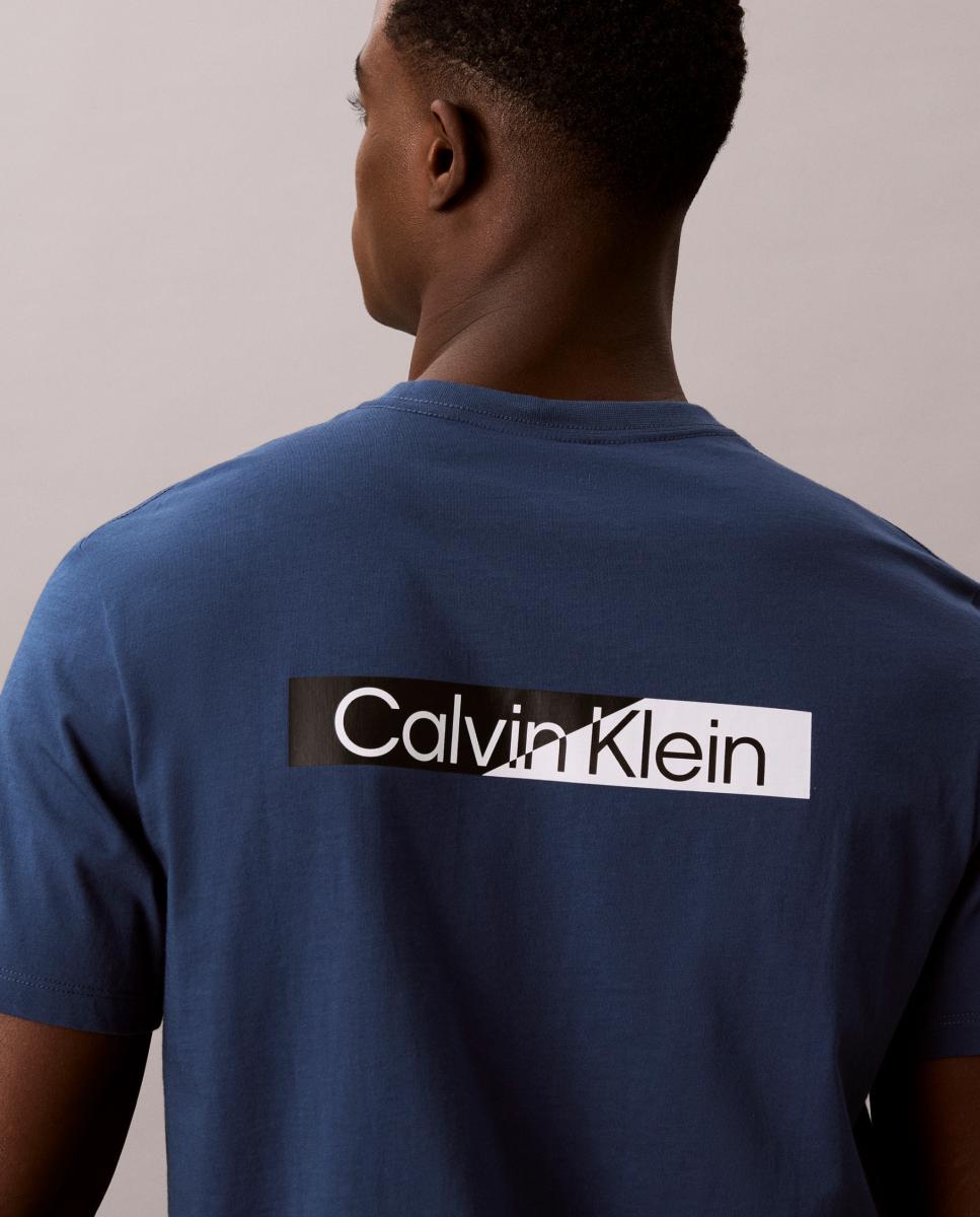 T-shirt de Algodão com Estampado Gráfico Azul-índigo-4