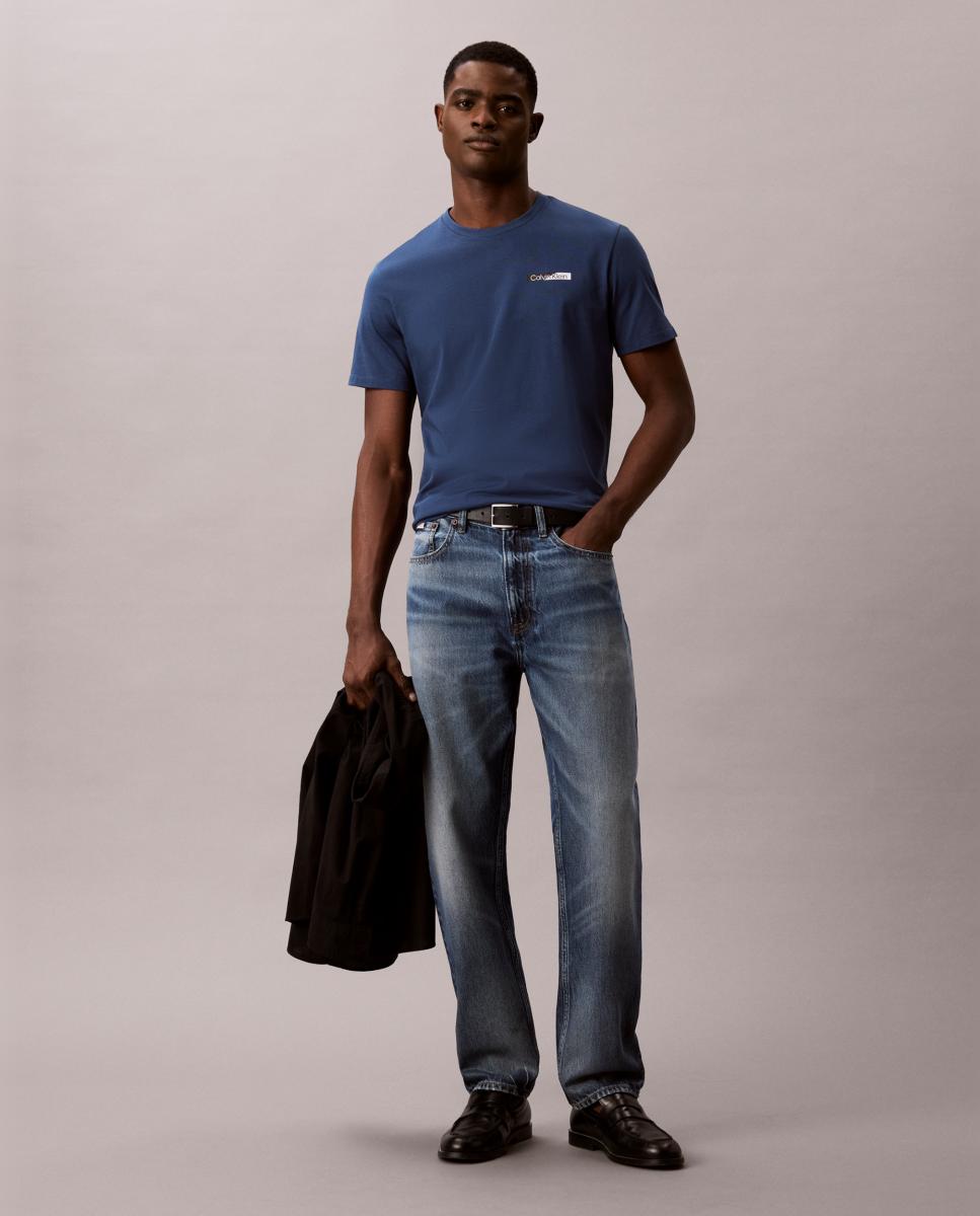 T-shirt de Algodão com Estampado Gráfico Azul-índigo-8