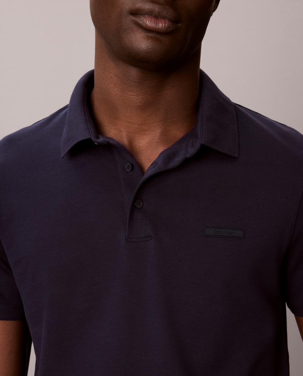 Polo de Manga Curta Slim Supima com Remendo com Logótipo Azul-marinho-4