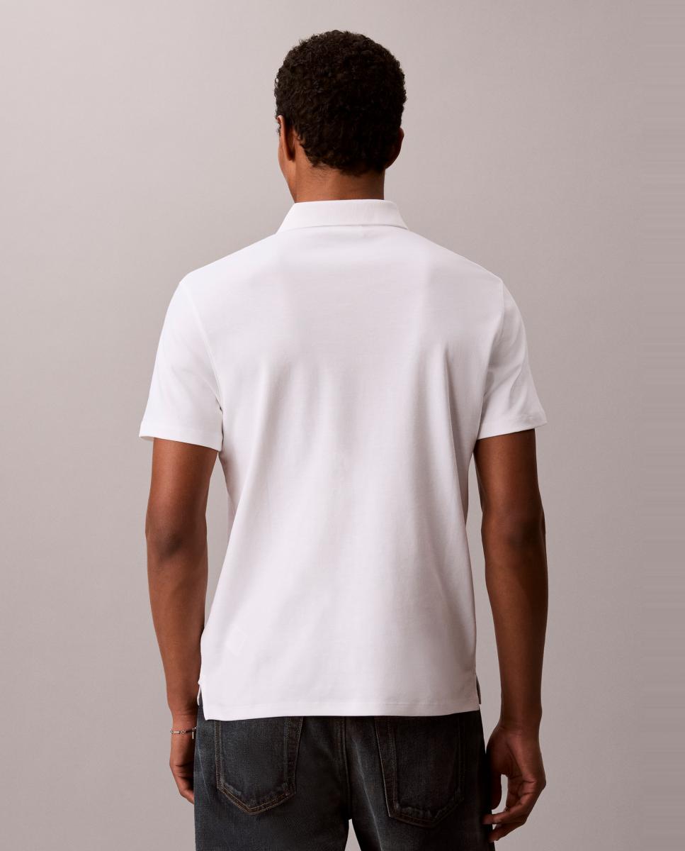 Polo de Manga Curta Slim Supima com Remendo com Logótipo Branco-2
